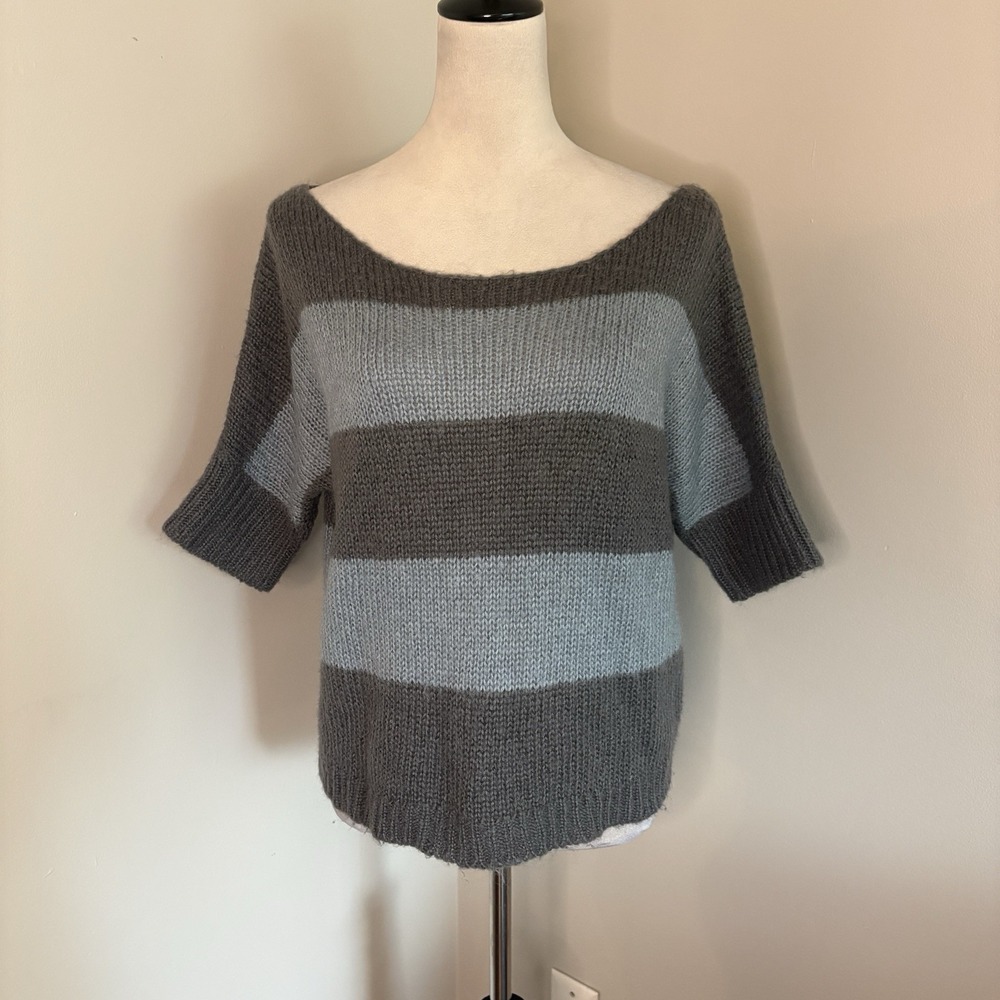 Y2K American Eagle Mohair Wool Knit Striped Dolman Sweater Medium M Short Sleeve